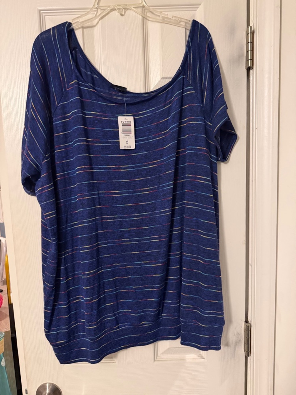 Torrid Blue Striped Drop Shoulder Women's Top